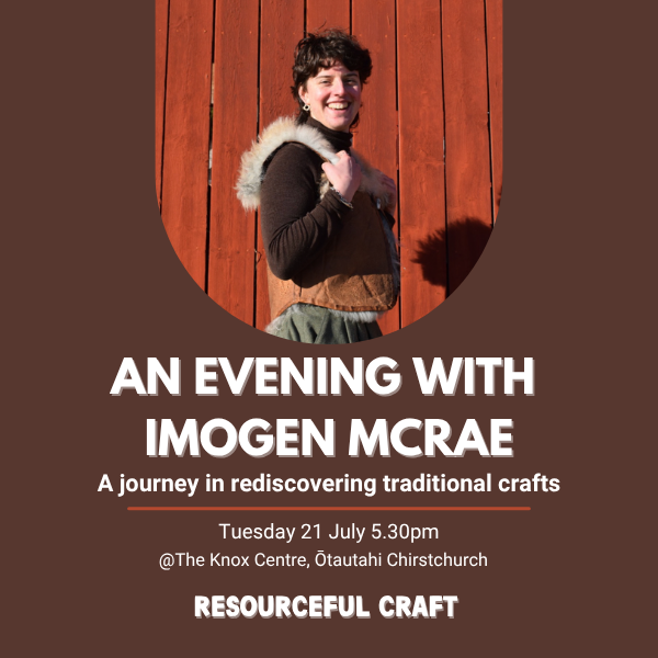 Promotional poster for 'An Evening with Imogen McRae' featuring a person in front of a wooden wall.