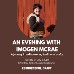 Promotional poster for 'An Evening with Imogen McRae' featuring a person in front of a wooden wall.